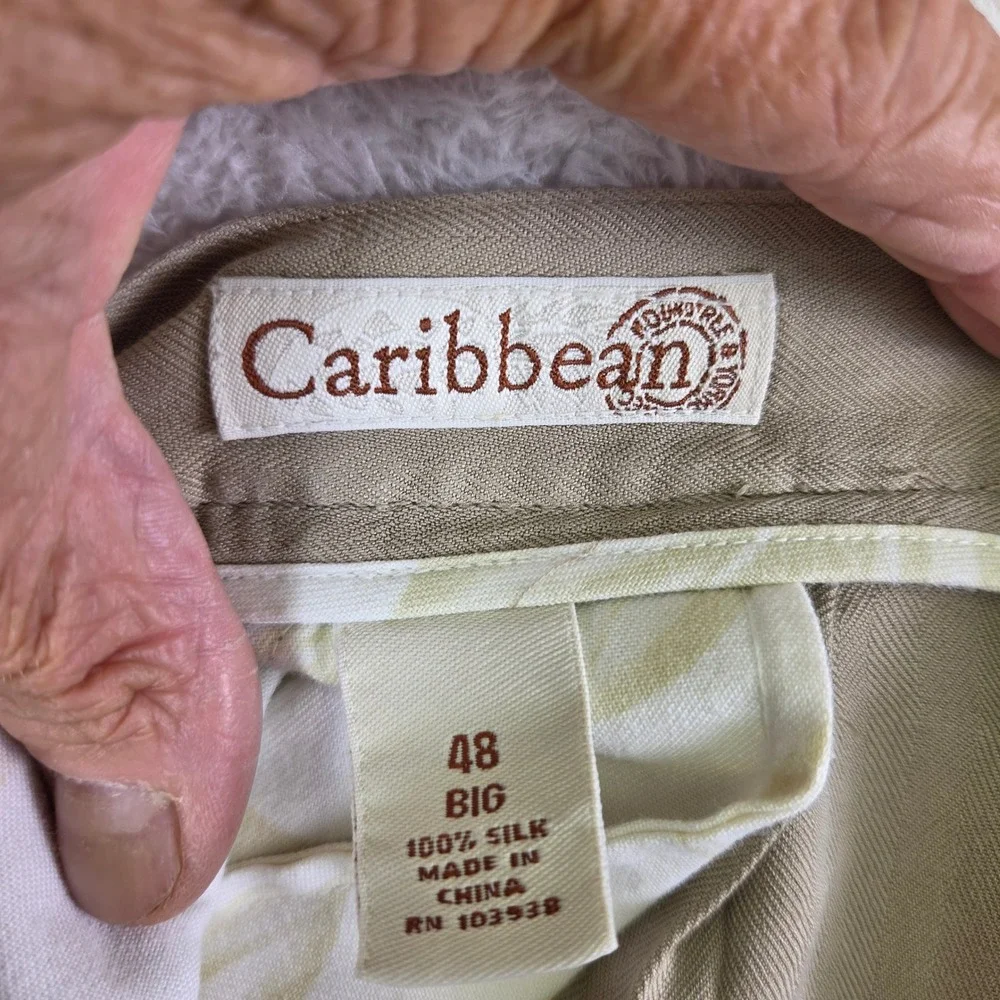 Caribbean Roundtree & Yorke 100% Silk Pleated Shorts Khaki Tan Mens 48 Big